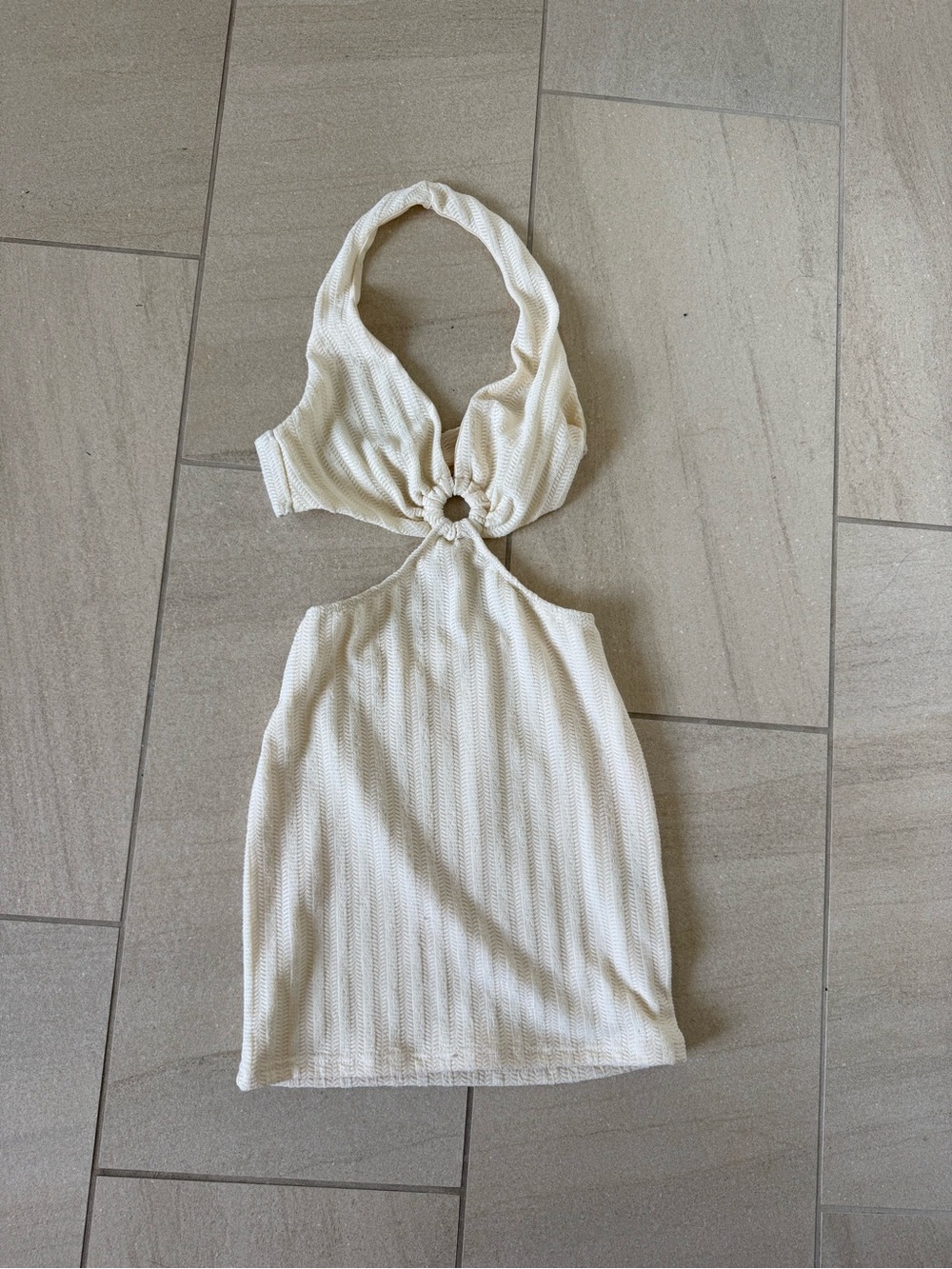 PrettyLittleThing Ivory Halter Ring Cutout Mini Dress